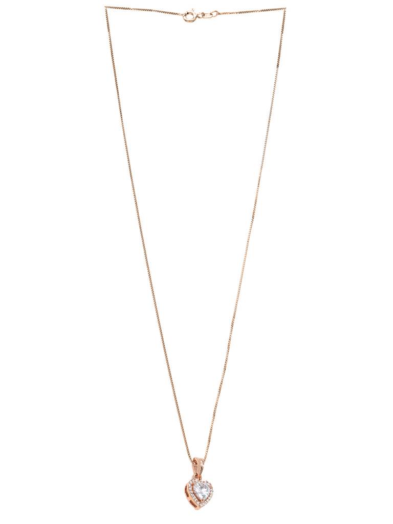 Heart Solitaire Rose Gold Plated Sterling Silver Pendant Set With Chain : MZRJPSC453D1080