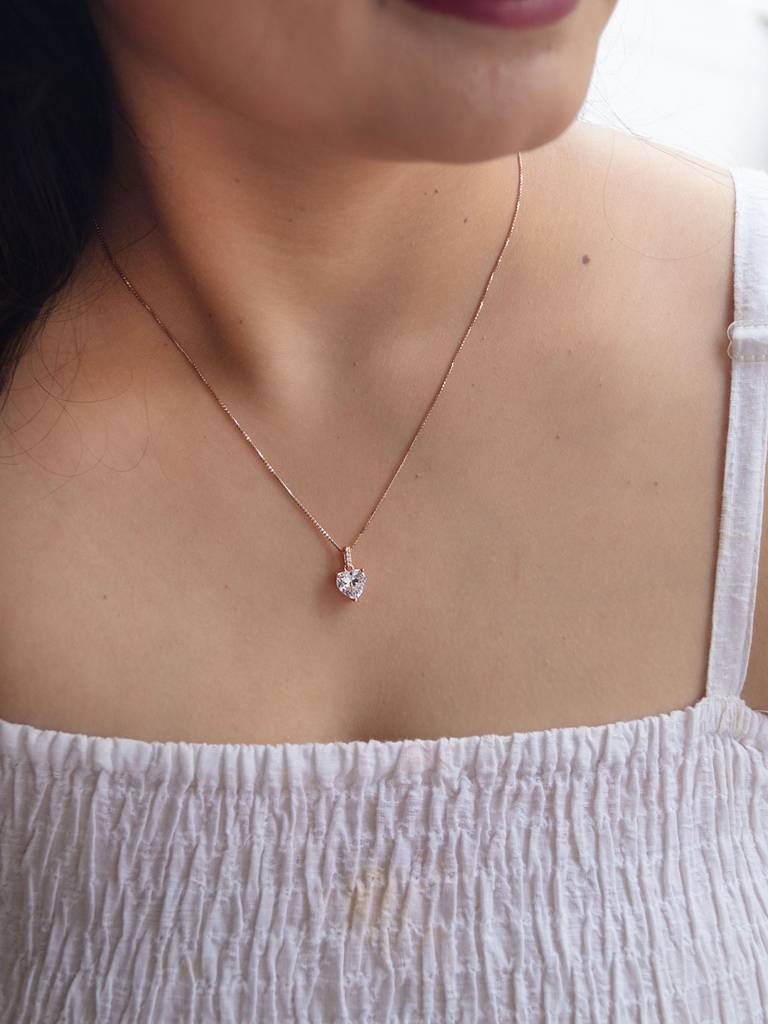 Lovable Heart Solitaire Rose Gold Plated Sterling Silver Pendant Set With Chain : MZRJPSC592D1413