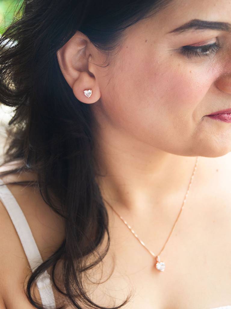 Lovable Heart Solitaire Rose Gold Plated Sterling Silver Pendant Set With Chain : MZRJPSC592D1413