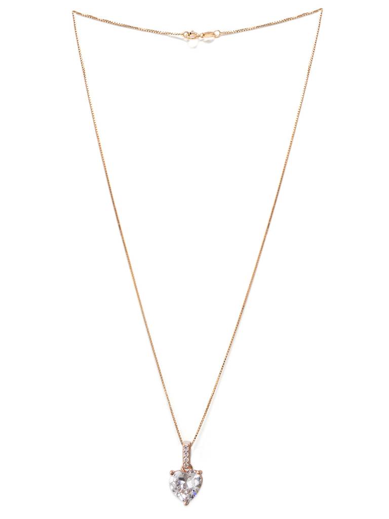 Lovable Heart Solitaire Rose Gold Plated Sterling Silver Pendant Set With Chain : MZRJPSC592D1413