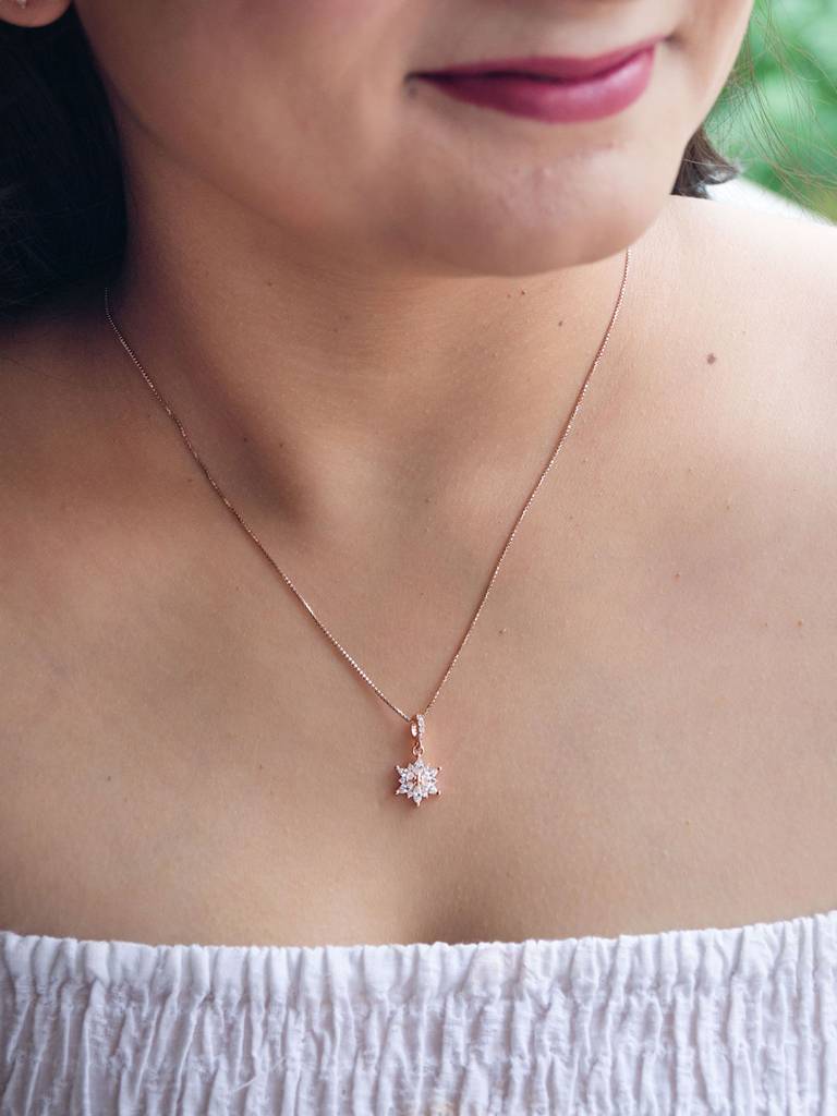 Flowery Sunflower Garland Rose Gold Plated Sterling Silver Pendant Set With Chain : MZRJPSC595D1428