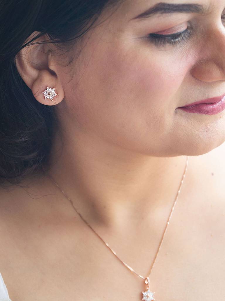 Flowery Sunflower Garland Rose Gold Plated Sterling Silver Pendant Set With Chain : MZRJPSC595D1428