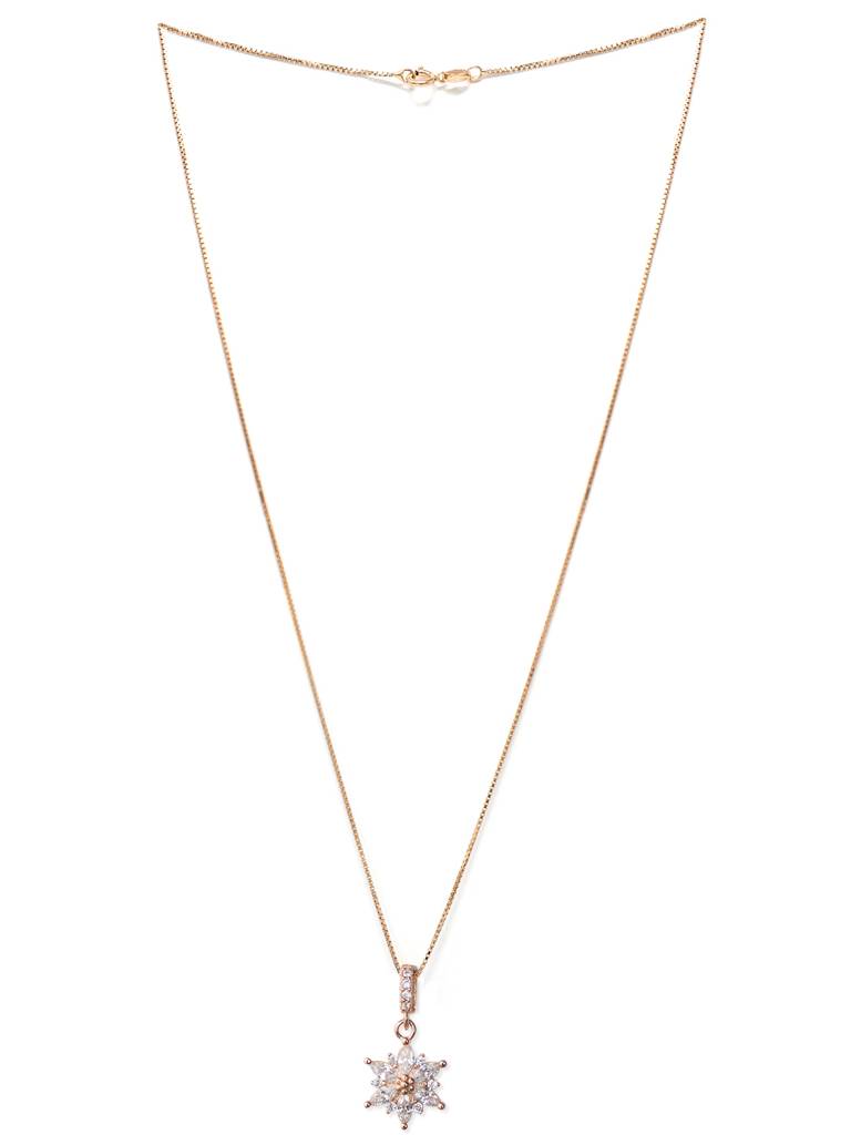 Flowery Sunflower Garland Rose Gold Plated Sterling Silver Pendant Set With Chain : MZRJPSC595D1428