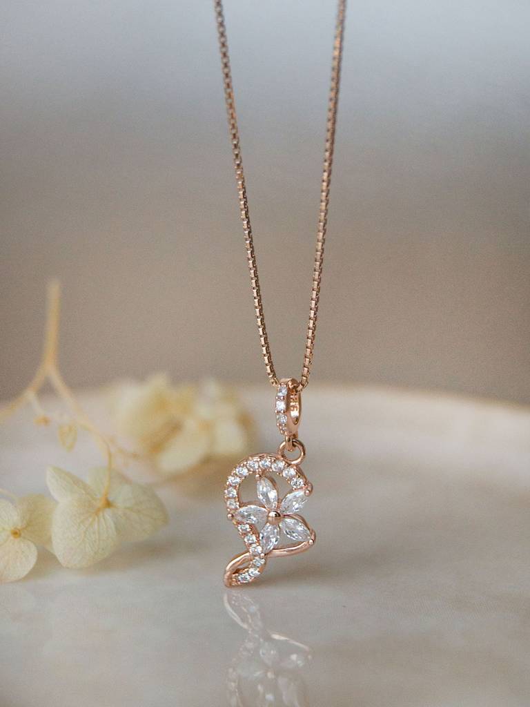 Mannash Swirling Flower Rose Gold Plated Sterling Silver Pendant Set : MZRJPSC710D1693