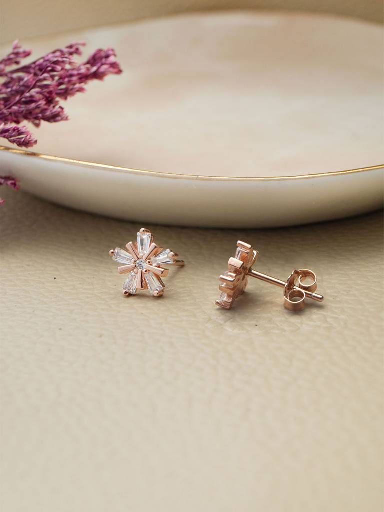 Mannash Star Burst Flower Rose Gold Plated Sterling Silver Pendant Set : MZRJPSC799D1864