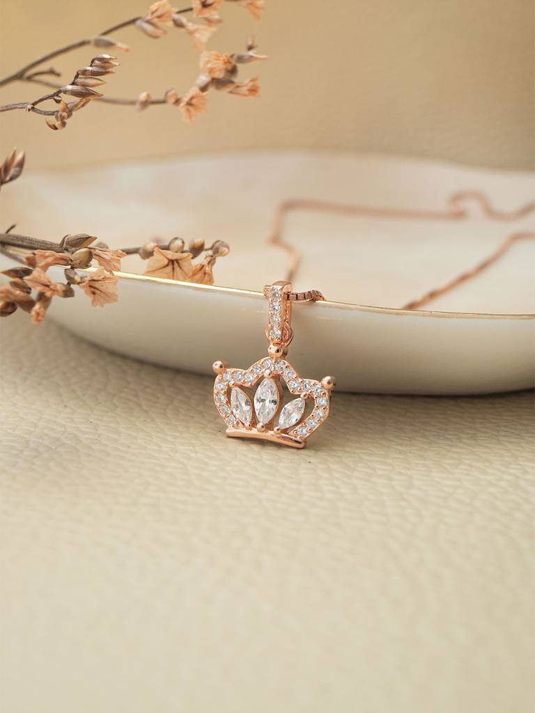 Mannash Pretty Crown Rose Gold Plated Sterling Silver Pendant Set : MZRJPSC801D1874