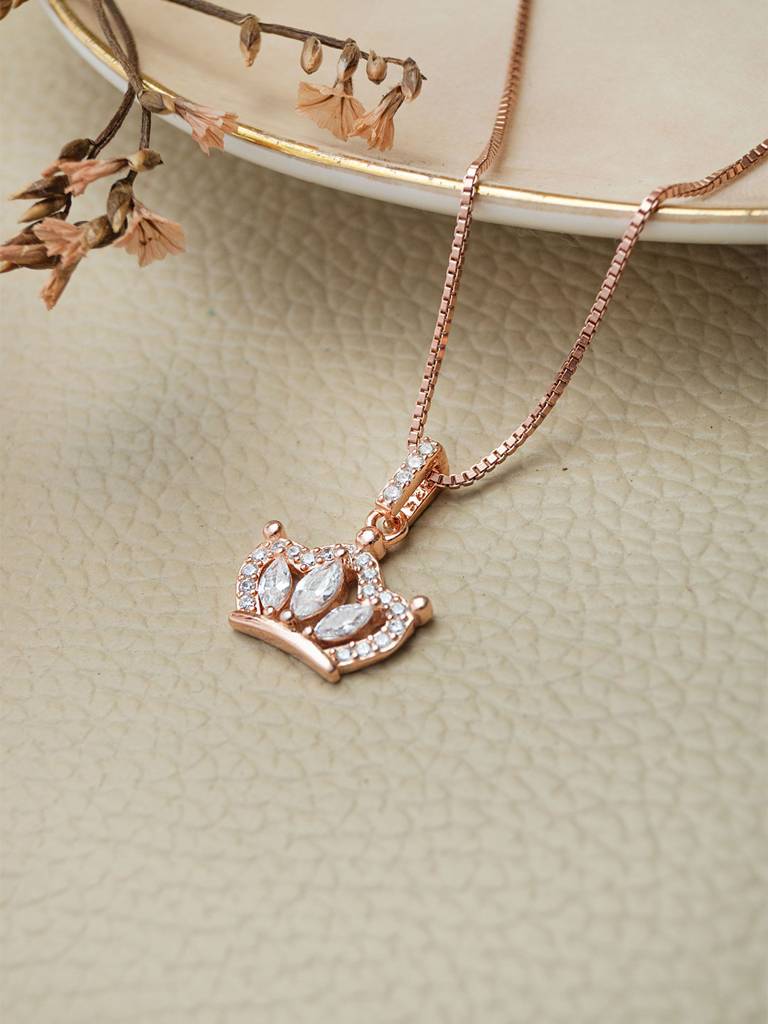 Mannash Pretty Crown Rose Gold Plated Sterling Silver Pendant Set : MZRJPSC801D1874