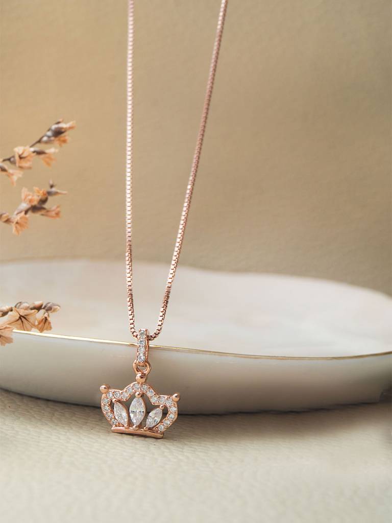 Mannash Pretty Crown Rose Gold Plated Sterling Silver Pendant Set : MZRJPSC801D1874