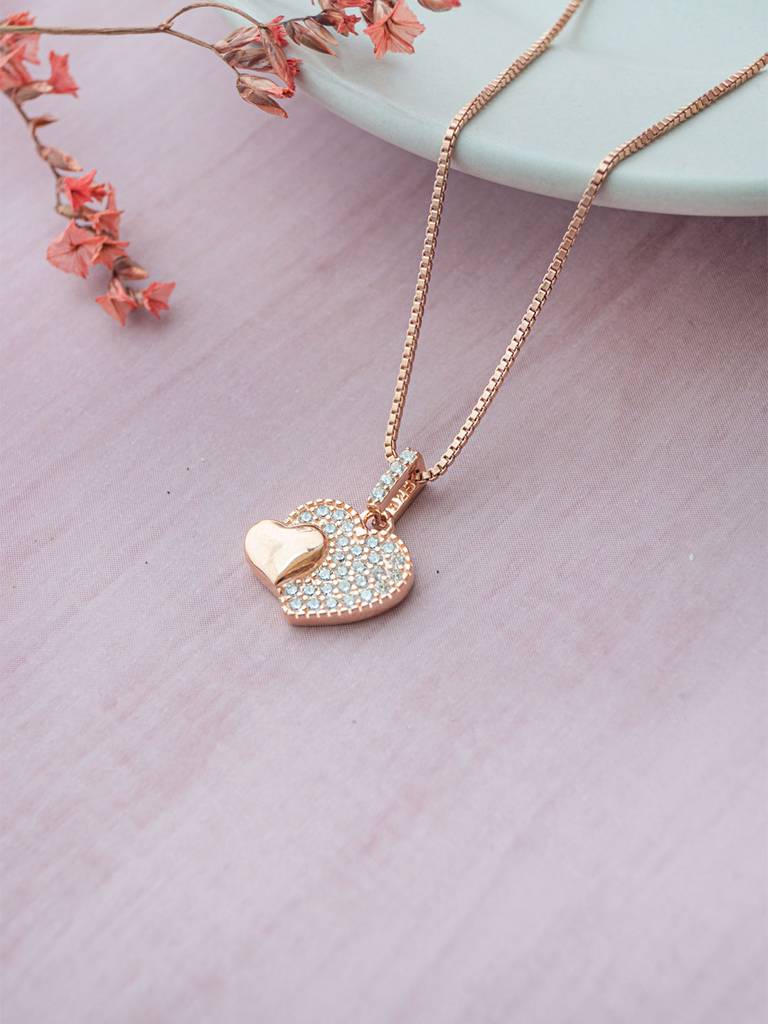 Mannash Hearts With Sparkle Rose Gold Plated Sterling Silver Pendant Set : MZRJPSC803D1884