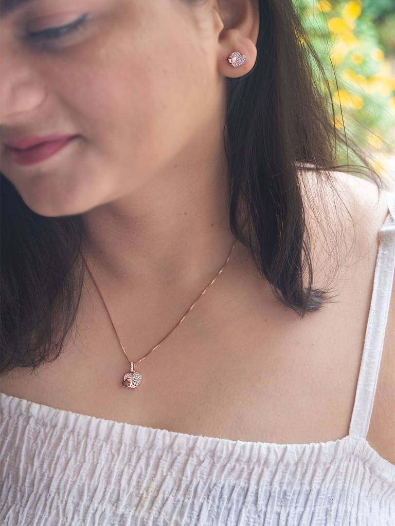 Mannash Hearts With Sparkle Rose Gold Plated Sterling Silver Pendant Set : MZRJPSC803D1884