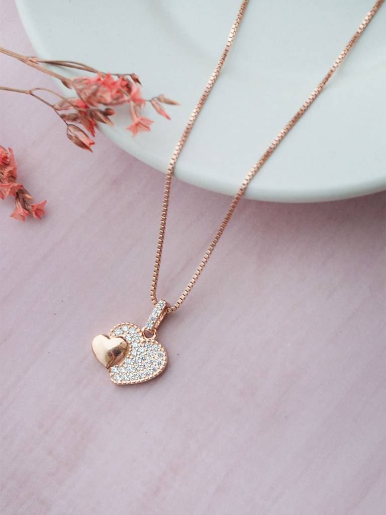 Mannash Hearts With Sparkle Rose Gold Plated Sterling Silver Pendant Set : MZRJPSC803D1884