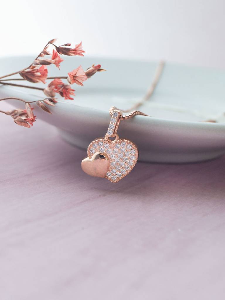 Mannash Hearts With Sparkle Rose Gold Plated Sterling Silver Pendant Set : MZRJPSC803D1884