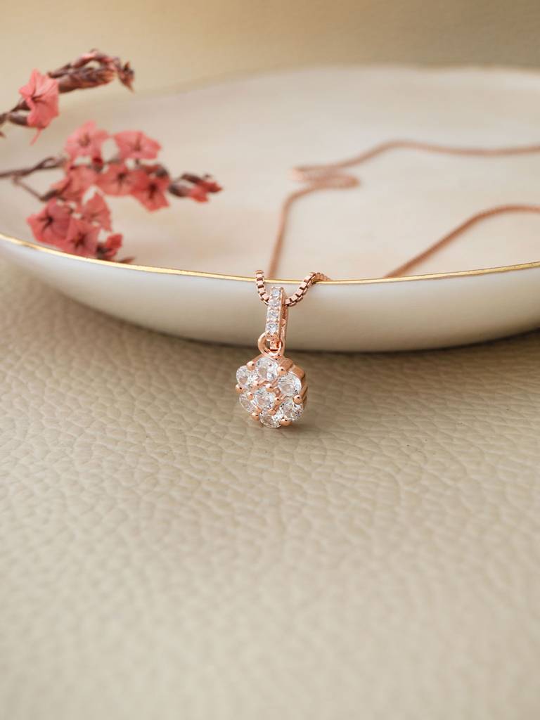 Mannash Little Sparkle Cluster Rose Gold Plated Sterling Silver Pendant Set : MZRJPSC806D1899