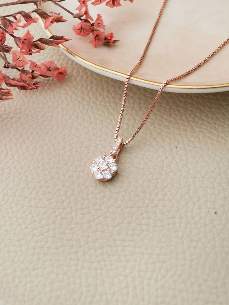 Mannash Little Sparkle Cluster Rose Gold Plated Sterling Silver Pendant Set : MZRJPSC806D1899