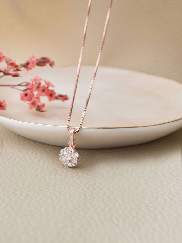 Mannash Little Sparkle Cluster Rose Gold Plated Sterling Silver Pendant Set : MZRJPSC806D1899