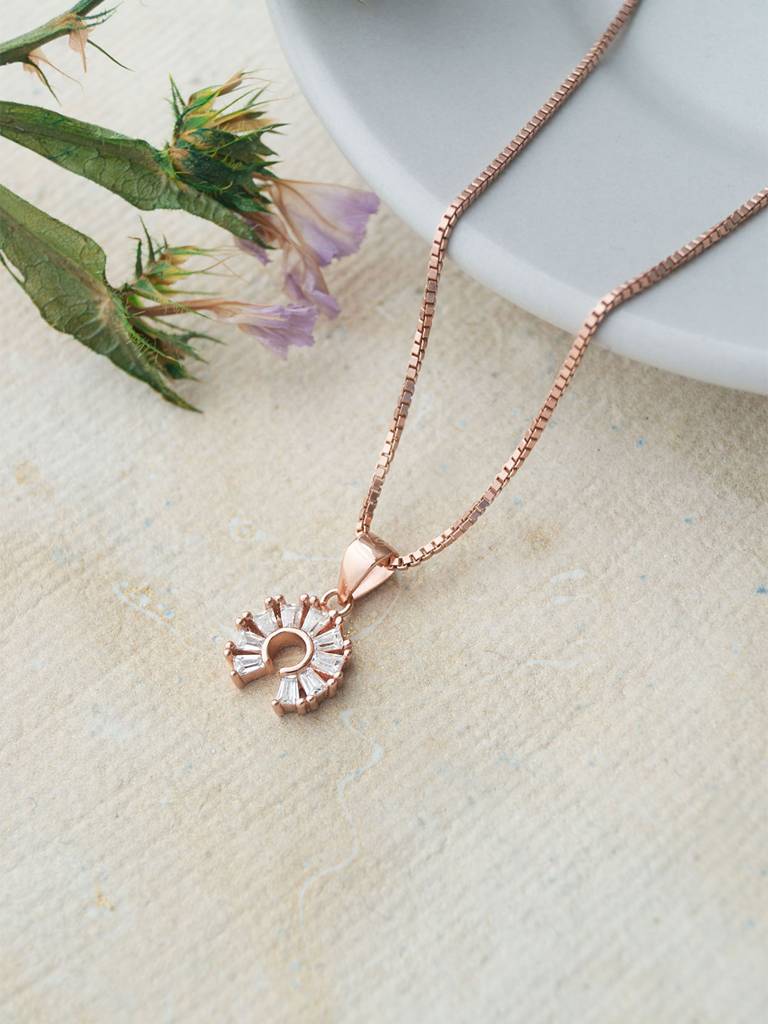 Mannash Channel Sparkle Circle Rose Gold Plated Sterling Silver Pendant Set : MZRJPSC877D2045