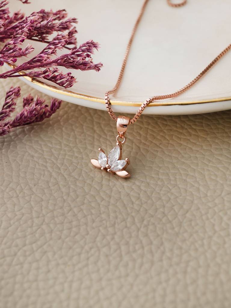 Mannash Half Flower Rose Gold Plated Sterling Silver Pendant Set : MZRJPSC879D2055