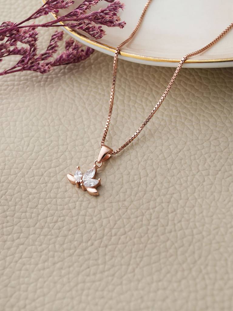 Mannash Half Flower Rose Gold Plated Sterling Silver Pendant Set : MZRJPSC879D2055
