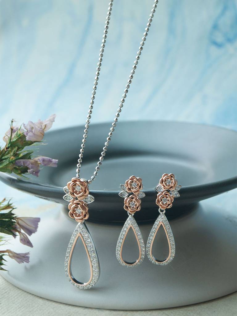 Mannash Garden Of Happiness Silver & Rose Gold Plated Sterling Silver Pendant Set : MZRJPSC886D2055