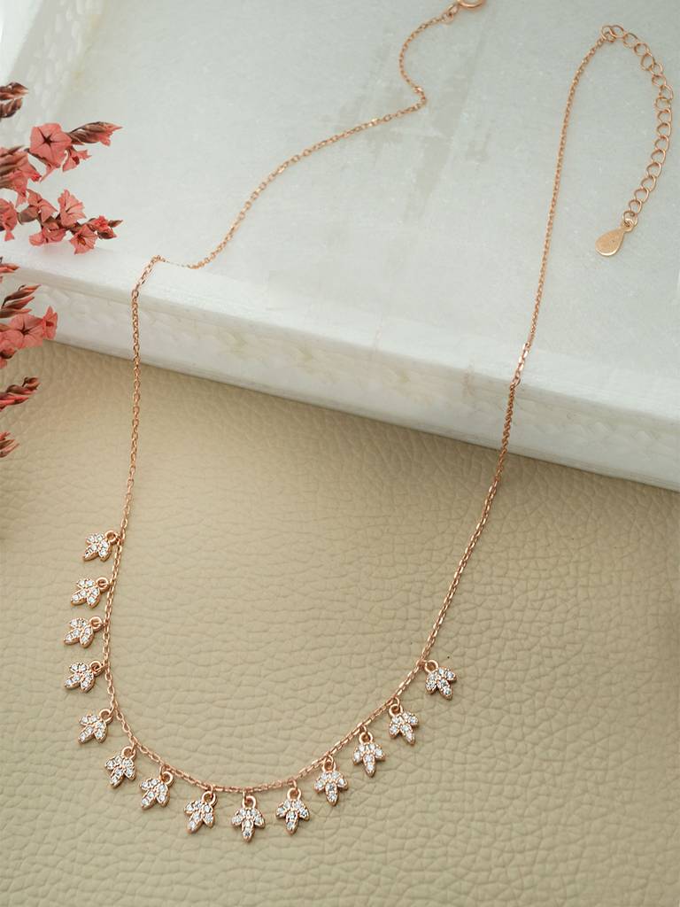 Mannash Charming Leaves Rose Gold Plated Sterling Silver Charm Necklace : MZRN848D1970