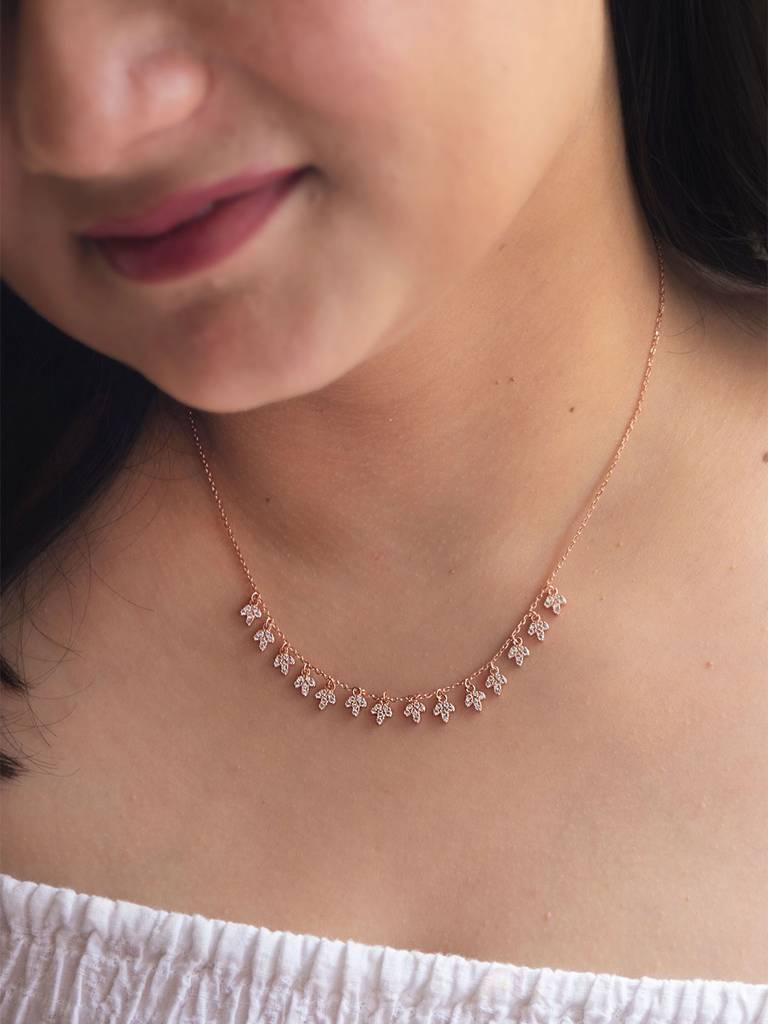 Mannash Charming Leaves Rose Gold Plated Sterling Silver Charm Necklace : MZRN848D1970