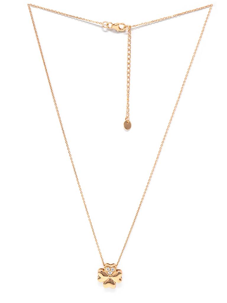 Mannash Good Luck Clover Rose Gold Plated Sterling Silver Pendant Chain Necklace : MZRNCP216D435
