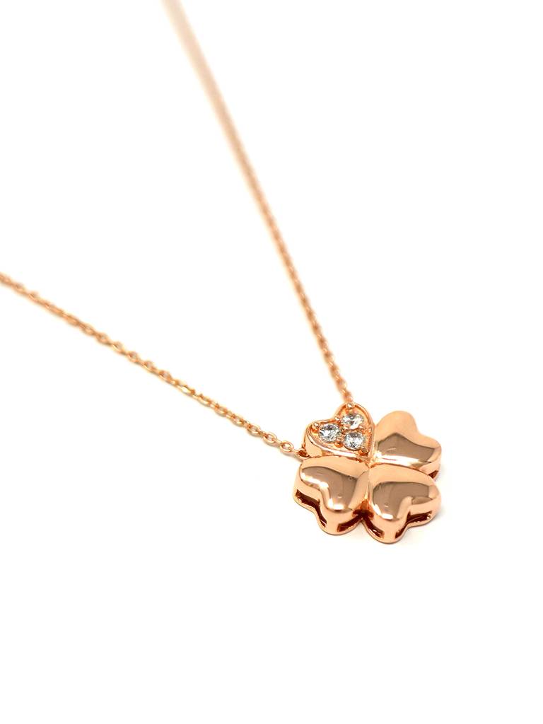 Mannash Good Luck Clover Rose Gold Plated Sterling Silver Pendant Chain Necklace : MZRNCP216D435