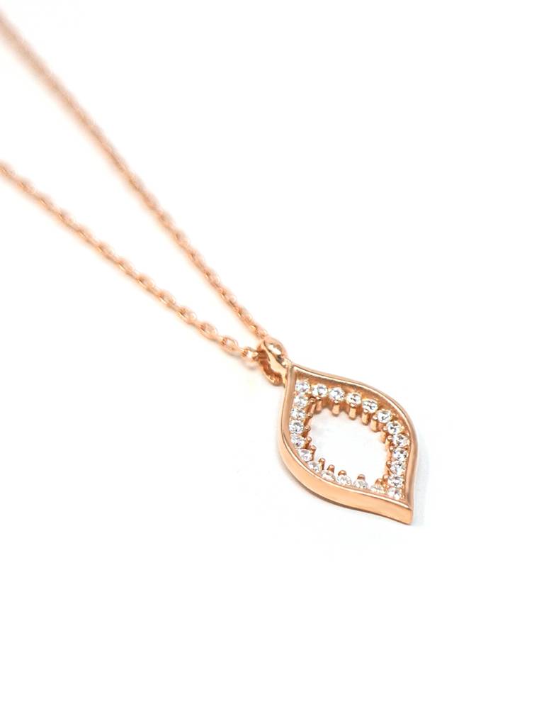 Sparkling Evil Eye Rose Gold Plated Sterling Silver Pendant Necklace : MZRNCP221D442