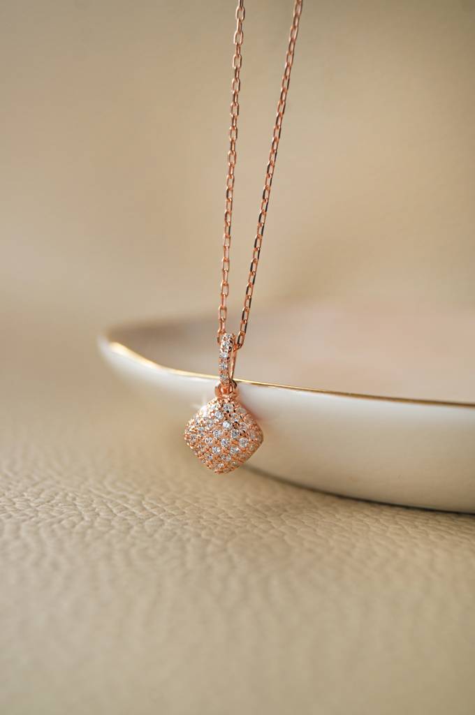 Sparkling Dust Rose Gold Plated Sterling Silver Pendant With Chain : MZRNCP256D497