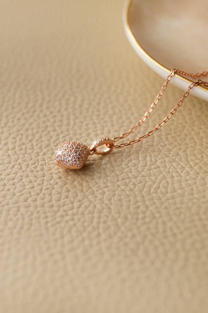 Sparkling Dust Rose Gold Plated Sterling Silver Pendant With Chain : MZRNCP256D497