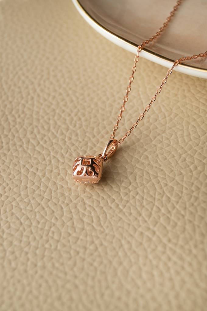 Sparkling Dust Rose Gold Plated Sterling Silver Pendant With Chain : MZRNCP256D497