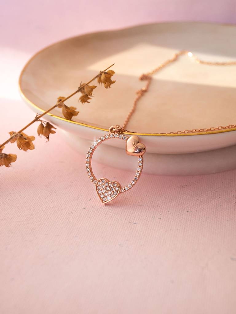 Mannash Along Your Heart Rose Gold Plated Sterling Silver Chain Necklace