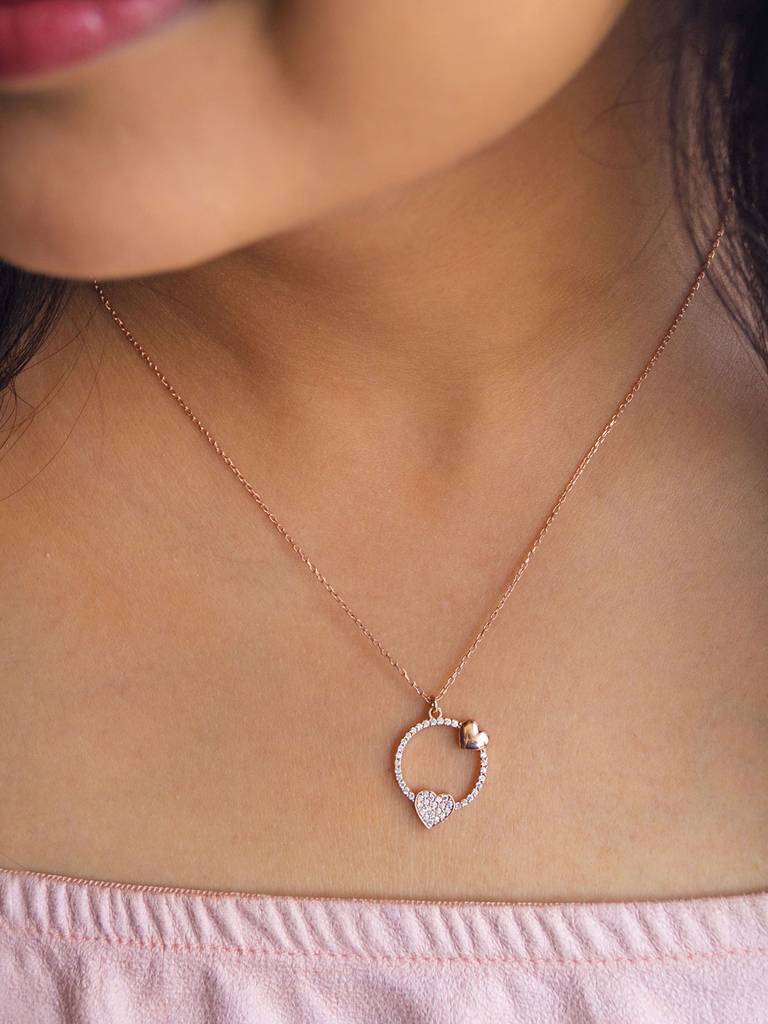 Mannash Along Your Heart Rose Gold Plated Sterling Silver Chain Necklace