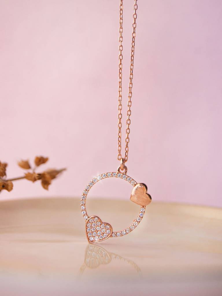 Mannash Along Your Heart Rose Gold Plated Sterling Silver Chain Necklace