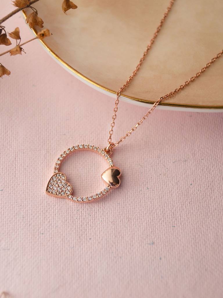 Mannash Along Your Heart Rose Gold Plated Sterling Silver Chain Necklace