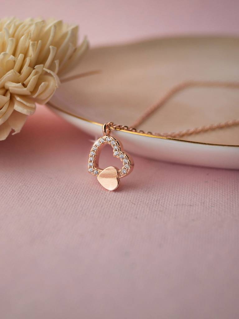 Mannash Always With Your Heart Rose Gold Plated Sterling Silver Chain Necklace