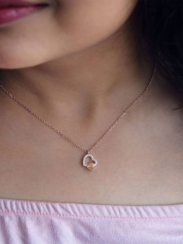 Mannash Always With Your Heart Rose Gold Plated Sterling Silver Chain Necklace