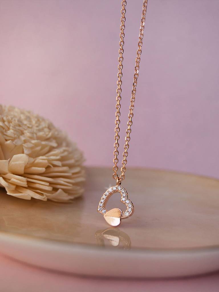 Mannash Always With Your Heart Rose Gold Plated Sterling Silver Chain Necklace