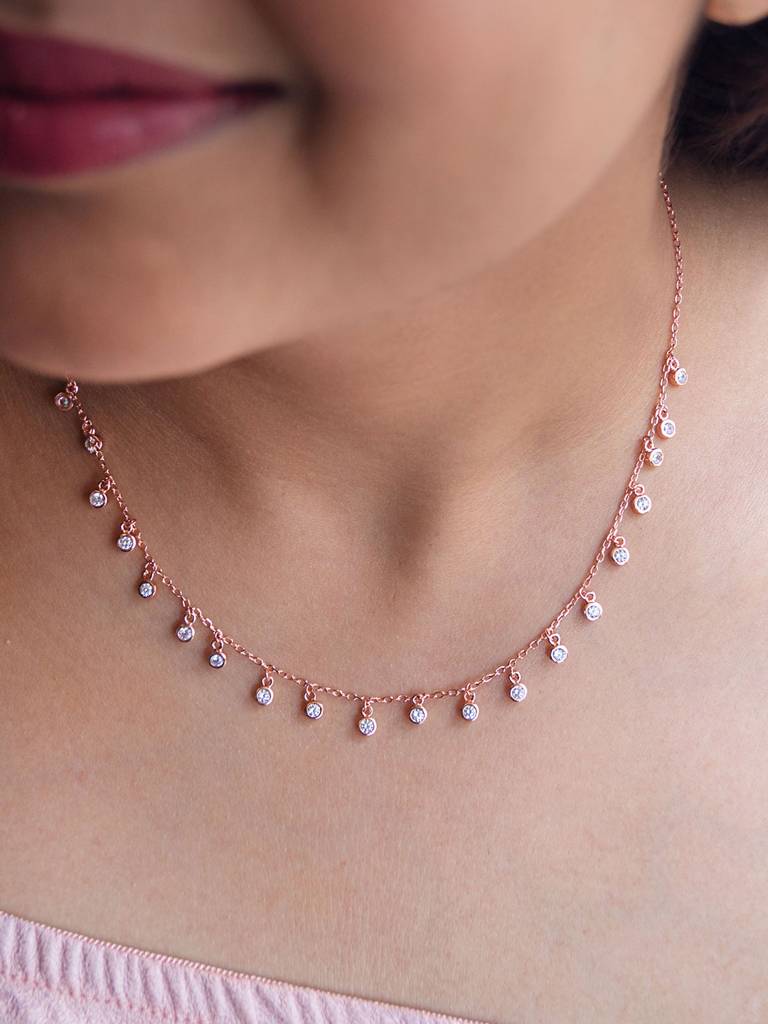 Pretty Solitiares Rose Gold Plated Sterling Silver Charm Necklace