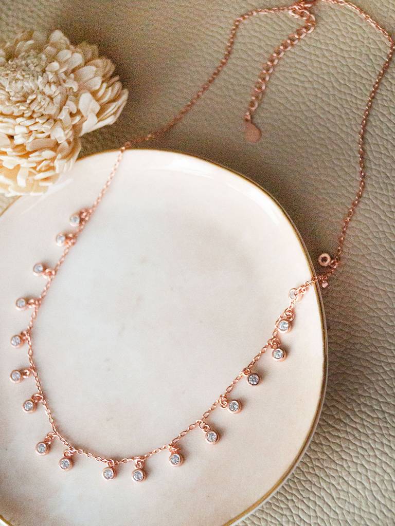 Pretty Solitiares Rose Gold Plated Sterling Silver Charm Necklace