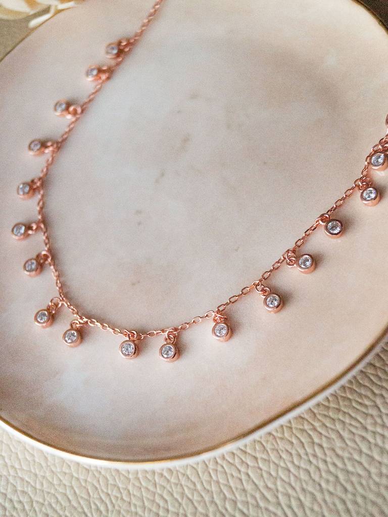 Pretty Solitiares Rose Gold Plated Sterling Silver Charm Necklace