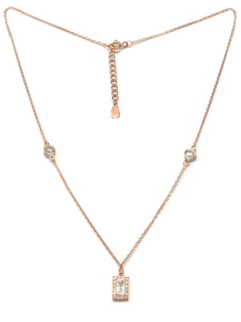 Mannash Mysterical Rectangle Solitaire Rose Gold Plated Sterling Silver Chain Necklace : MZRNCP521D1220