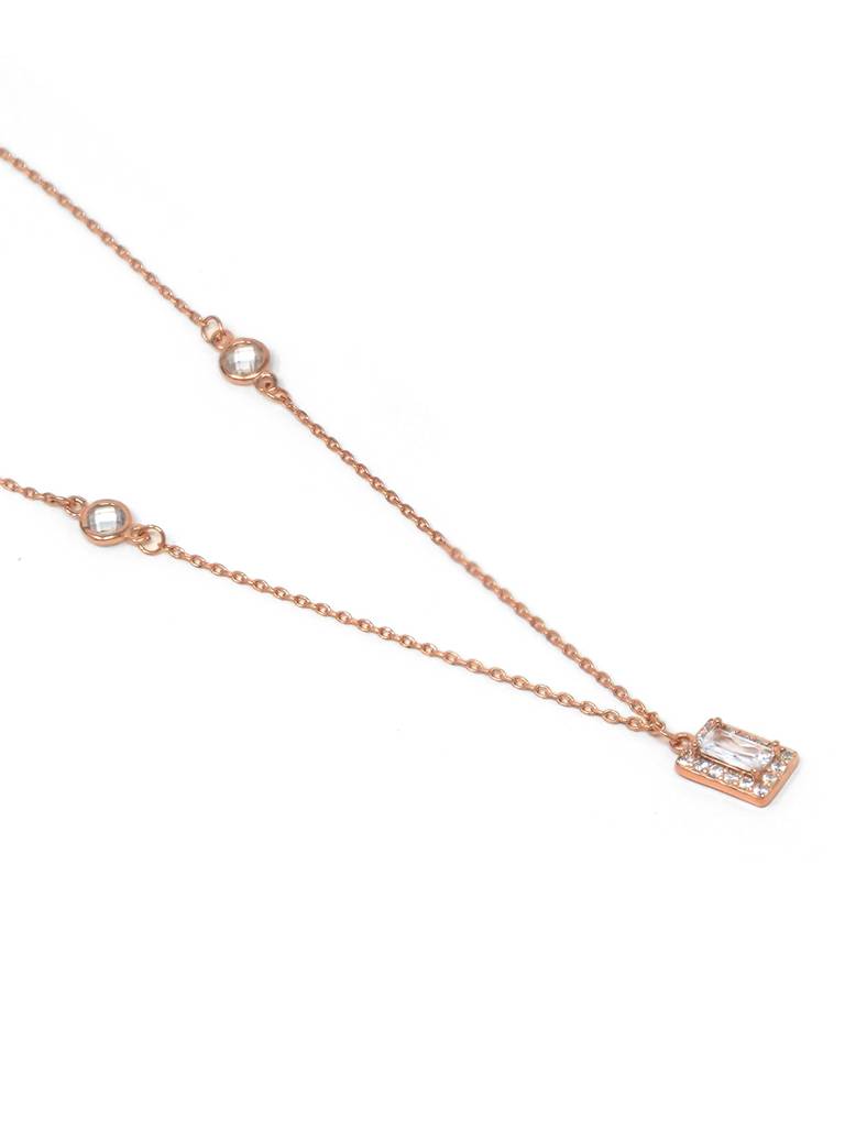 Mannash Mysterical Rectangle Solitaire Rose Gold Plated Sterling Silver Chain Necklace : MZRNCP521D1220