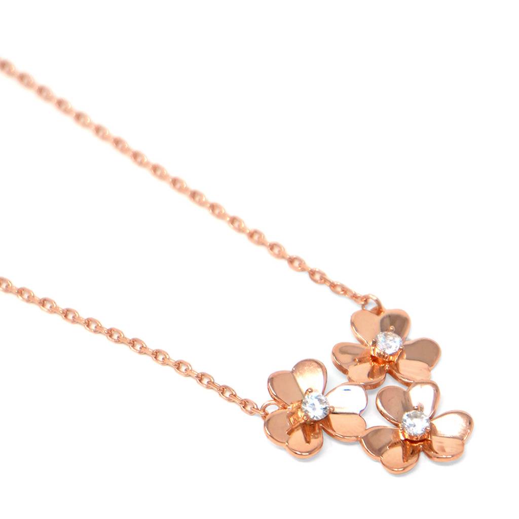 Mannash Three Pretty Flowers Rose Gold Plated Sterling Silver Chain Necklace : MZRNCP539D1272