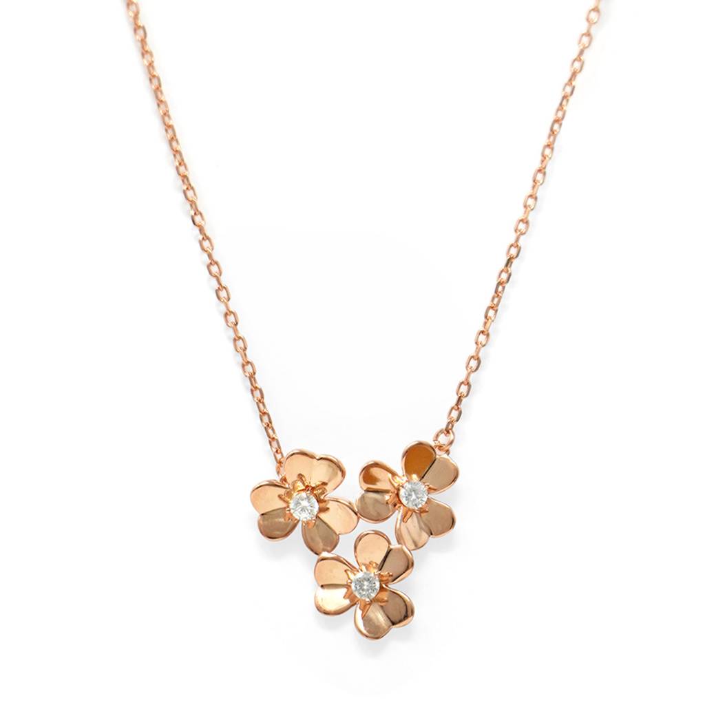 Mannash Three Pretty Flowers Rose Gold Plated Sterling Silver Chain Necklace : MZRNCP539D1272