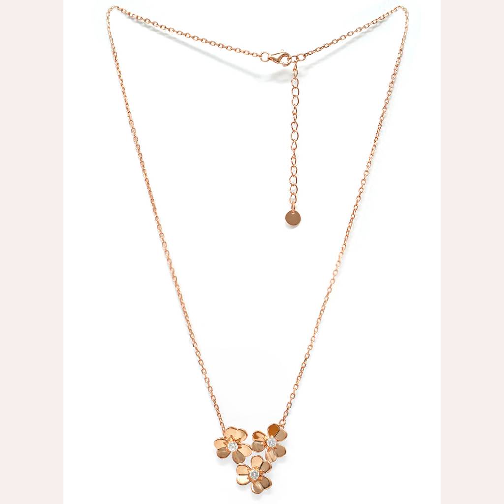 Mannash Three Pretty Flowers Rose Gold Plated Sterling Silver Chain Necklace : MZRNCP539D1272