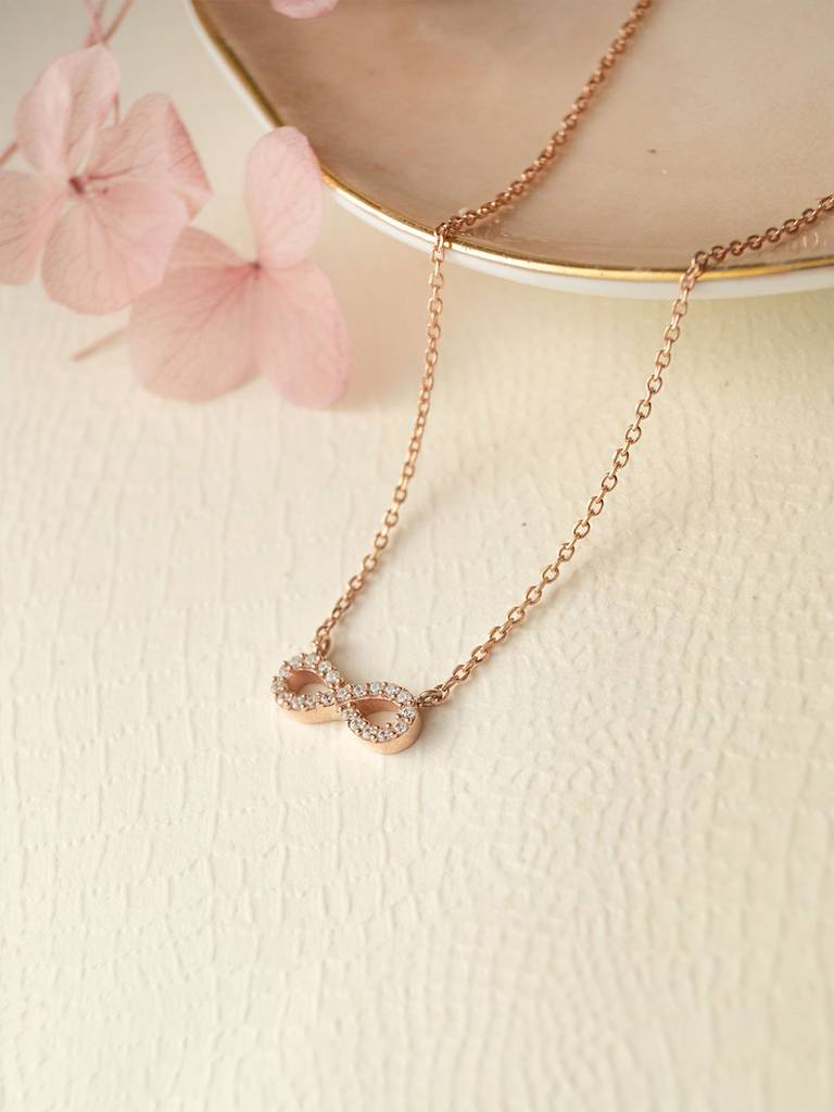 Pretty Tiny Infinity Rose Gold Plated Sterling Silver Chain Necklace : MZRNCP615D1471