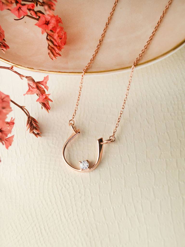 Mannash Horse Shoe Shine Rose Gold Plated Sterling Silver Chain Necklace : MZRNCP617D1475