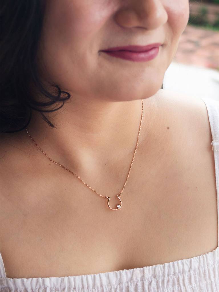 Mannash Horse Shoe Shine Rose Gold Plated Sterling Silver Chain Necklace : MZRNCP617D1475