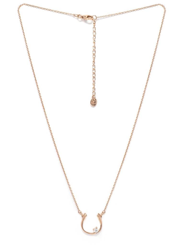 Mannash Horse Shoe Shine Rose Gold Plated Sterling Silver Chain Necklace : MZRNCP617D1475